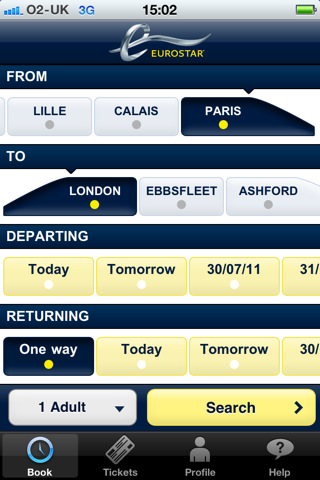 Eurostar mobile app Eurostar mobile app